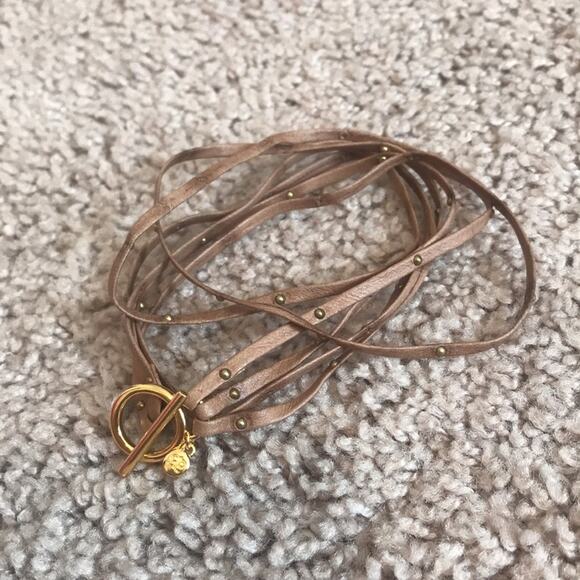 Gorjana leather studded three chord wrap bracelet, brown and gold - Picture 3 of 5